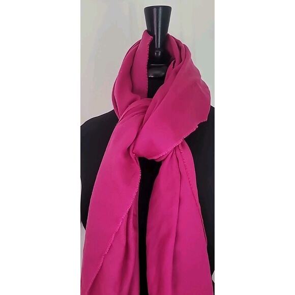 Fuchsia Pink Pashmina Shawl Wrap Scarf Fringe Large - Picture 2 of 4